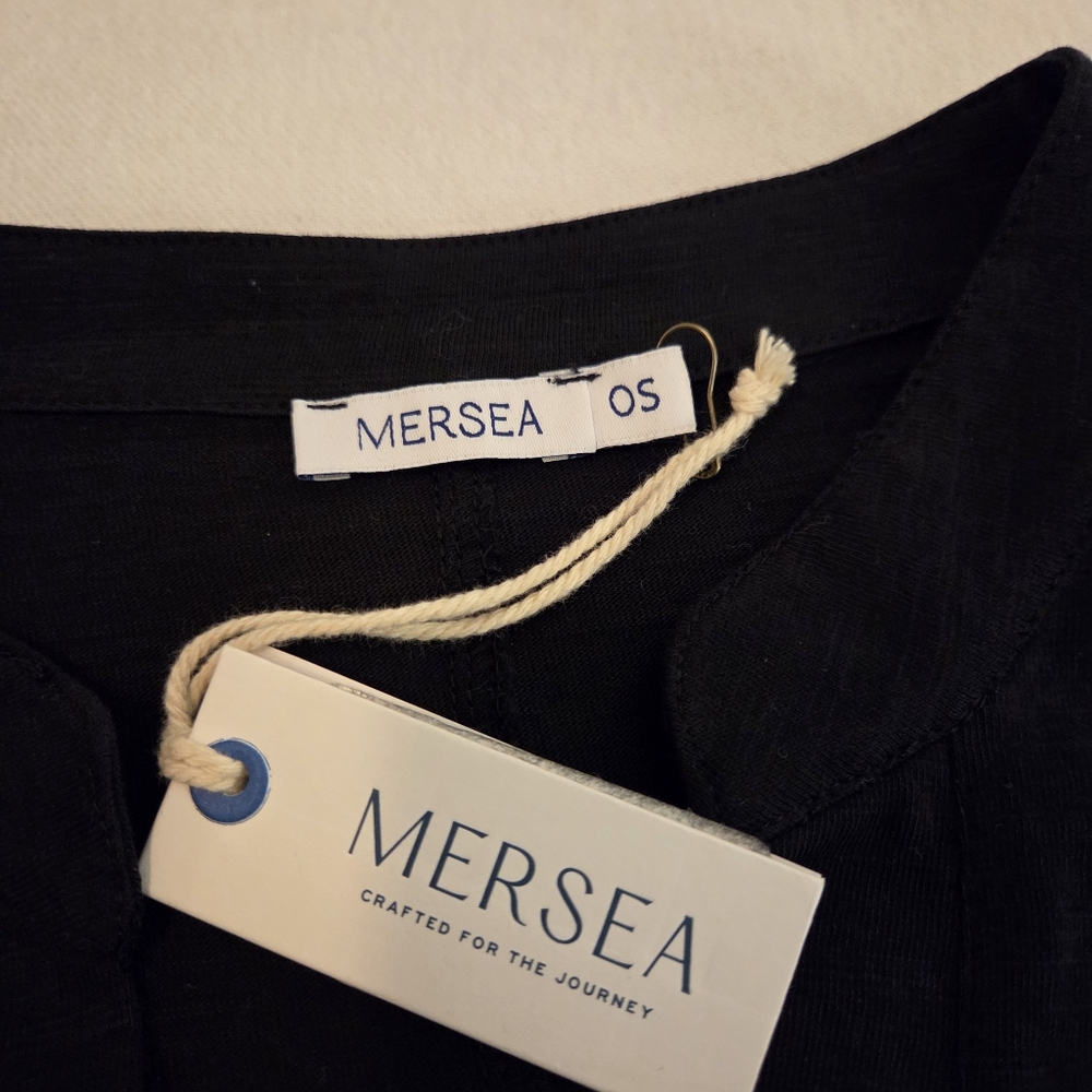 MERSEA NWT Amelia Cuff Tee Black Slub Cotton Vneck Minimalist Blouse Women's OS - Picture 11 of 14